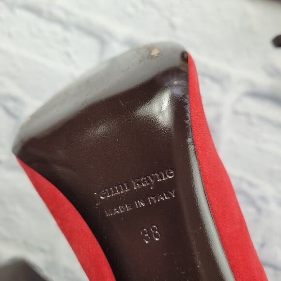 Jenni Kayne Posted Strap Tomato Red Suede Heels size 38 - Picture 5 of 16
